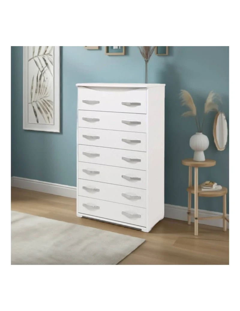 Cassettiera con 7 cassetti colore bianco frassinato 76x41x127H cm - Settimino Maxi