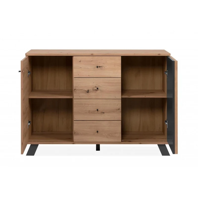 Madia 118 cm in legno con 2 ante e 4 cassetti colore rovere e antracite - Medan