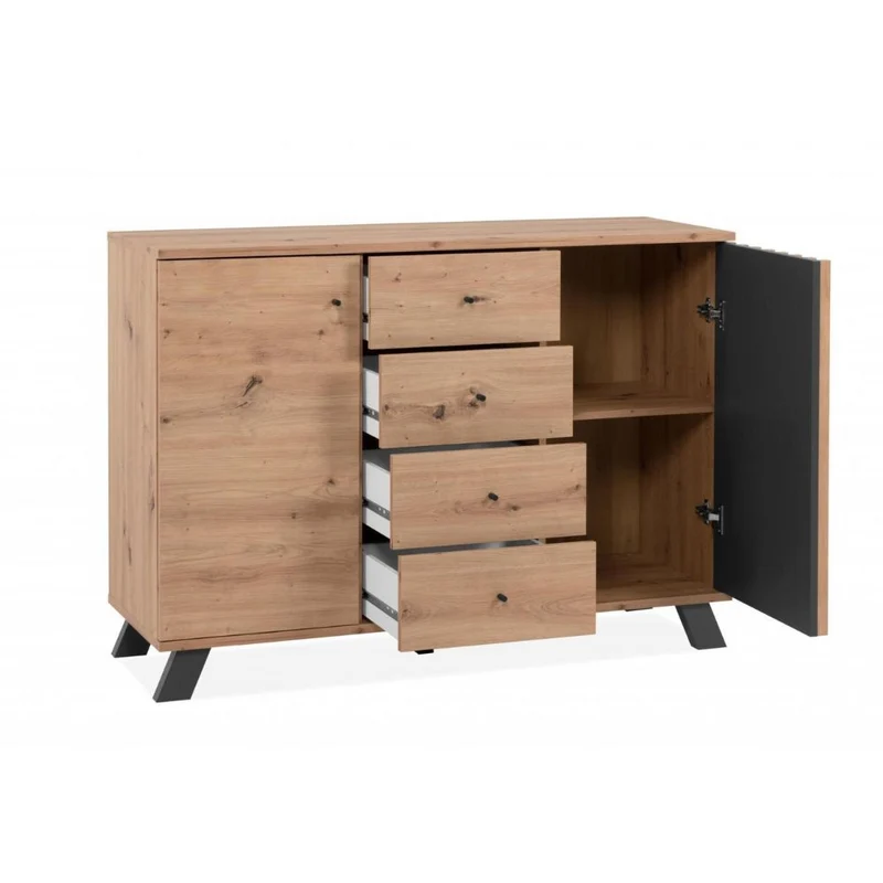 Madia 118 cm in legno con 2 ante e 4 cassetti colore rovere e antracite - Medan