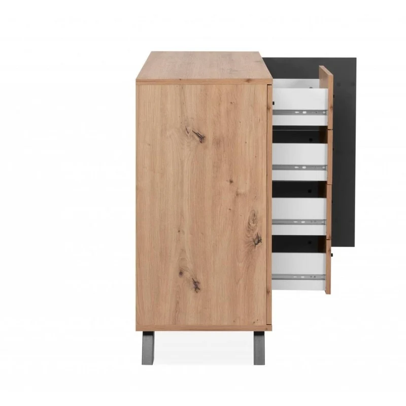 Madia 118 cm in legno con 2 ante e 4 cassetti colore rovere e antracite - Medan
