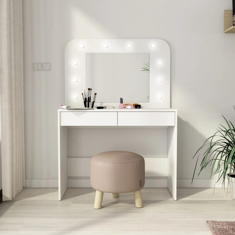 Toeletta con specchio luci e cassetti colore bianco 100x142H cm - Diva