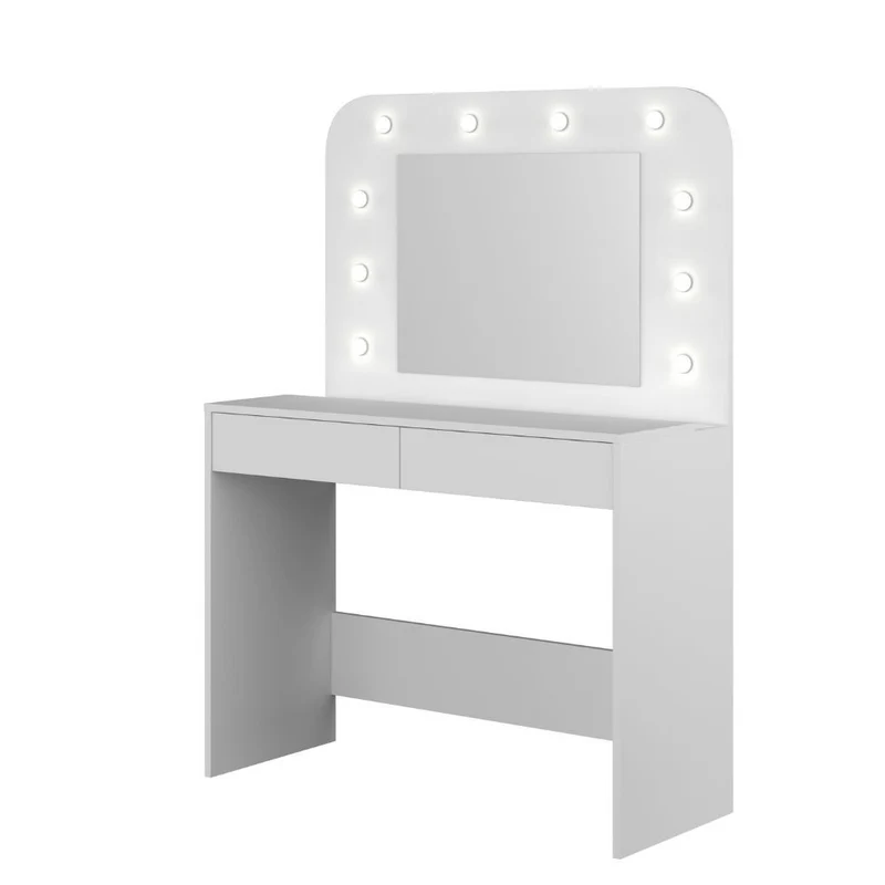 Toeletta con specchio luci e cassetti colore bianco 100x142H cm - Diva
