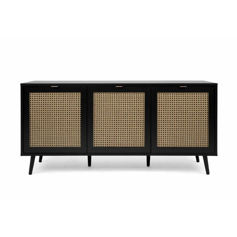 Madia 150 cm con 3 ante colore nera con frontali effetto vimini - Vienna51A