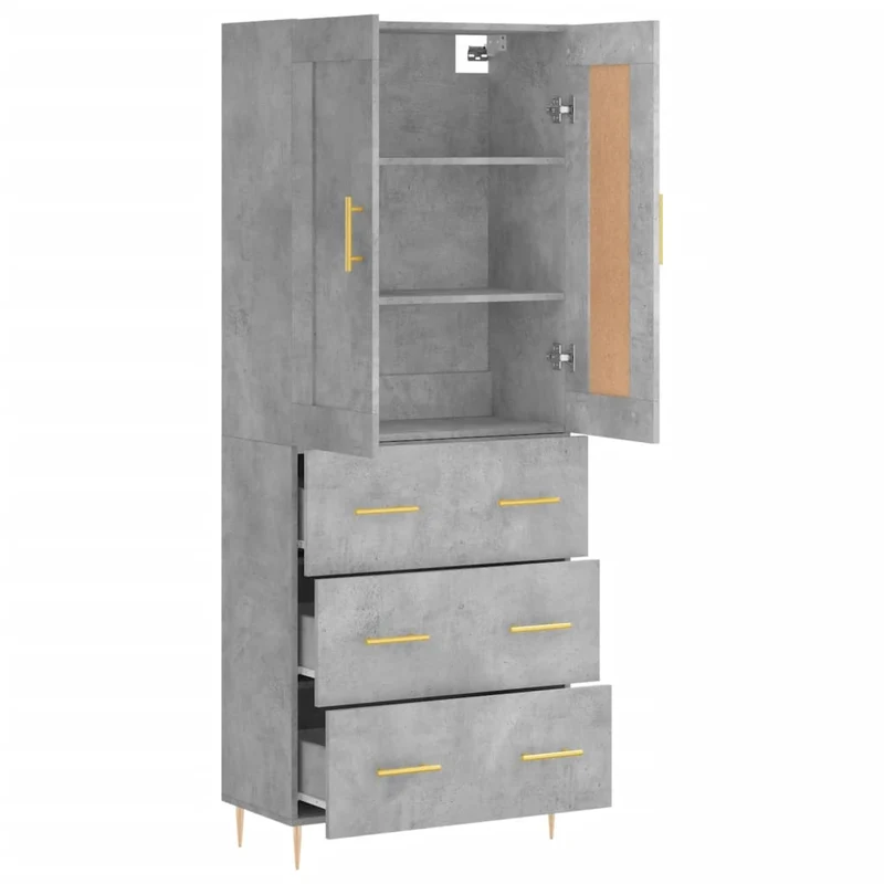 Buffet bahut commode armoire meuble de rangement organisateur cuisine salle de séjour salon haut 69,5 x 34 x 180 cm bois d'ingénierie gris 02_0034495