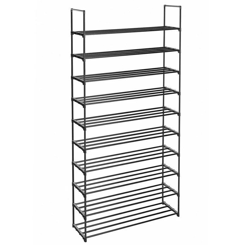 Étagère à chaussures à 10 niveaux étagère de rangement en métal capacité 50 paires de chaussures pour salon entrée couloir vestiaire 92 x 30 x 194 cm noir 12_0003565