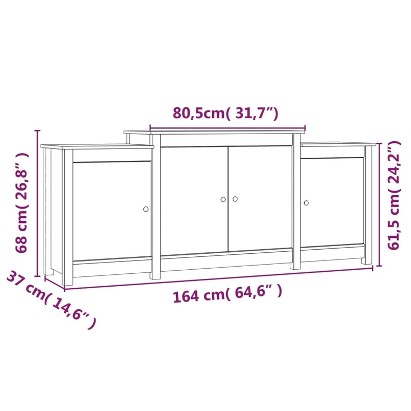 Buffet bahut commode armoire meuble de rangement organisateur cuisine salle de séjour salon 164 x 37 x 68 cm bois massif de pin marron 02_0029557