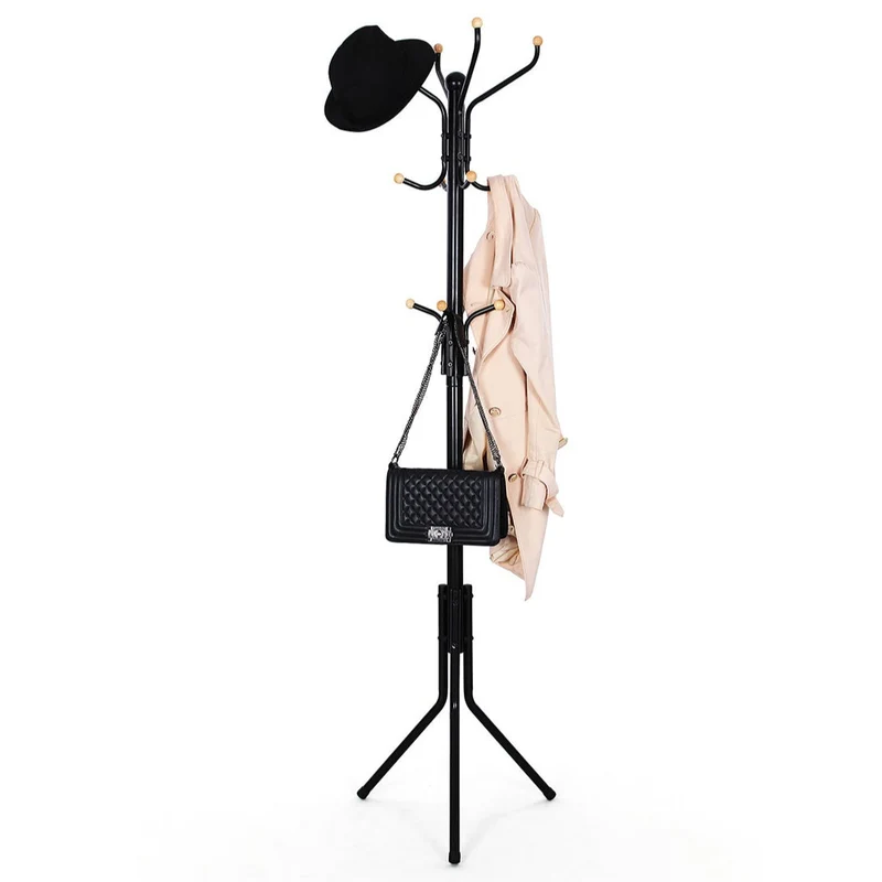 Porte-manteau sur pieds support manteau de 3 tube en fer hauteur de 182 cm noir 12_0002365