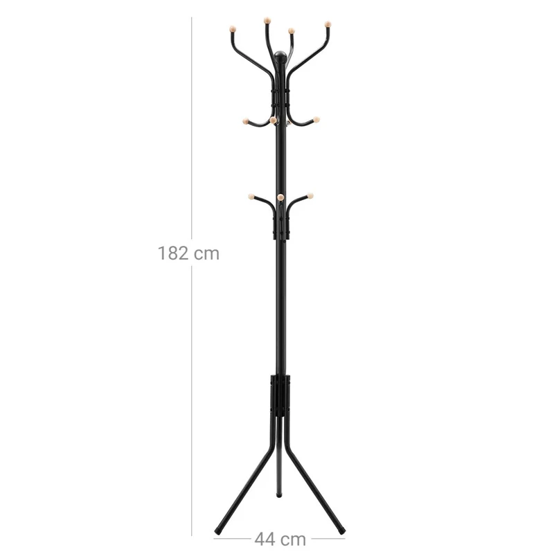 Porte-manteau sur pieds support manteau de 3 tube en fer hauteur de 182 cm noir 12_0002365