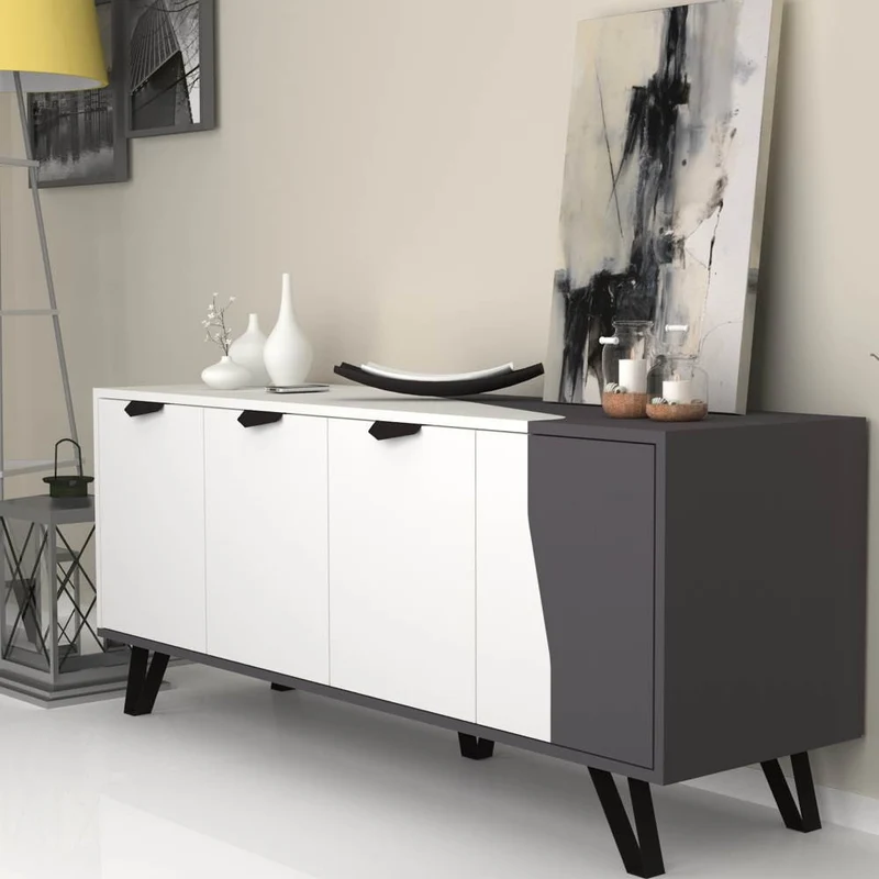 Madia 160 cm con 4 ante colore bianco e ghisa - Jasmine