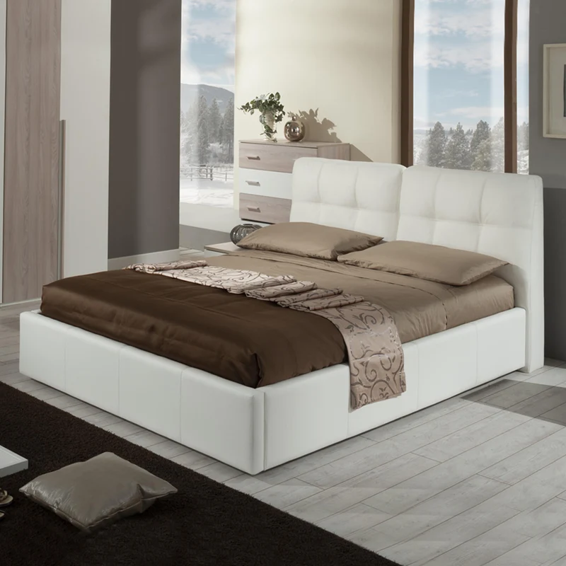 Letto matrimoniale con contenitore e testiera colore bianco - Melia