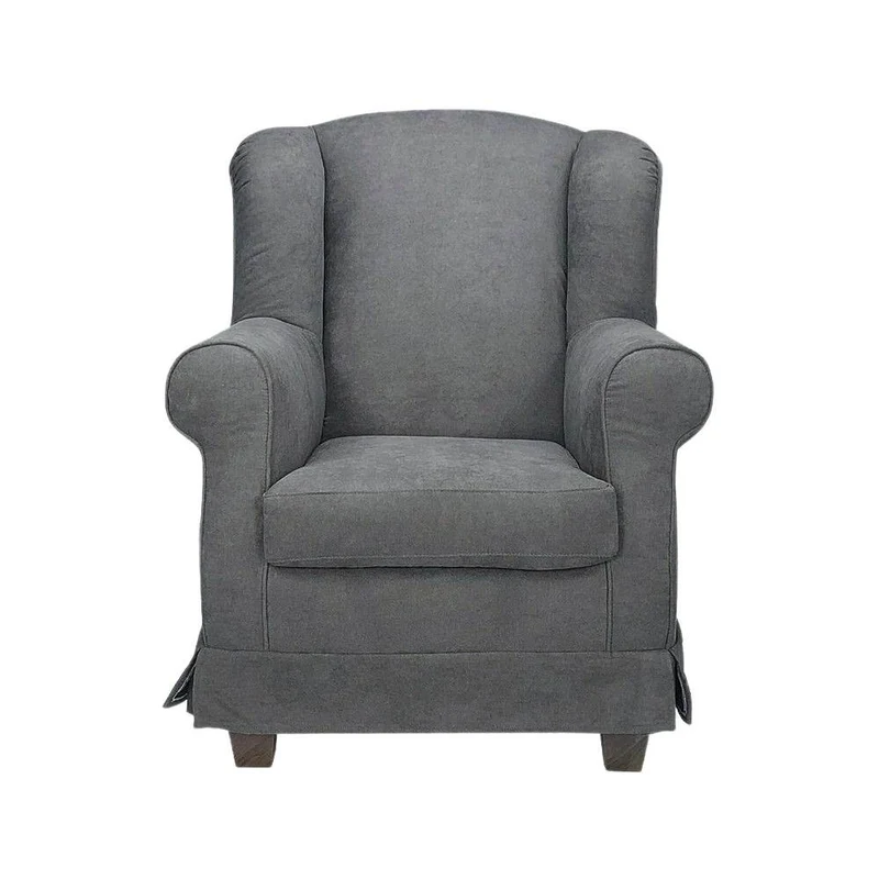 Poltrona rivestita in tessuto colore grigio monaco 15 e struttura in legno - Ebro