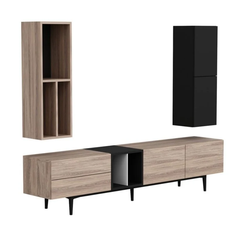 Parete attrezzata con ante e vani colore rovere e antracite 195 cm - Diany
