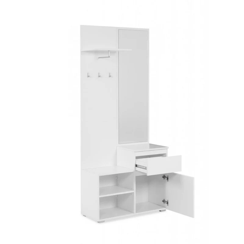 Mobile da ingresso 85x195h cm con specchio e appendiabiti colore bianco - Image