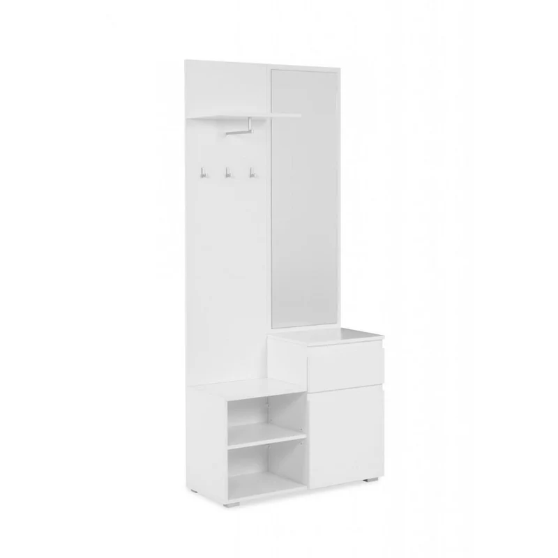 Mobile da ingresso 85x195h cm con specchio e appendiabiti colore bianco - Image