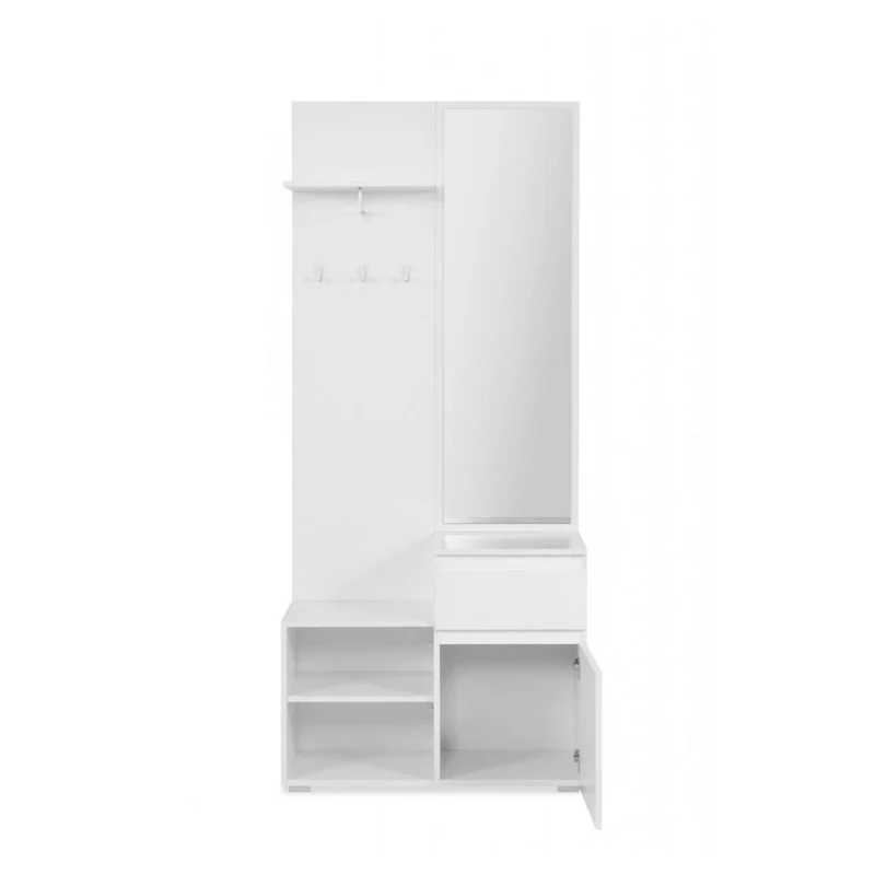 Mobile da ingresso 85x195h cm con specchio e appendiabiti colore bianco - Image
