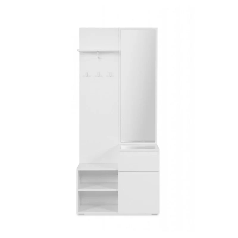 Mobile da ingresso 85x195h cm con specchio e appendiabiti colore bianco - Image