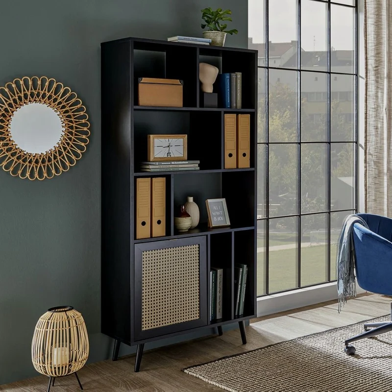 Libreria 80x170h cm con frontali effetto vimini e colore nera - Vienna20A