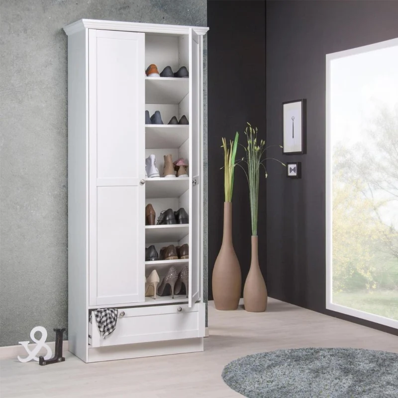 Armadio scarpiera 80x200h cm com due ante e cassetto colore bianco - Landwood
