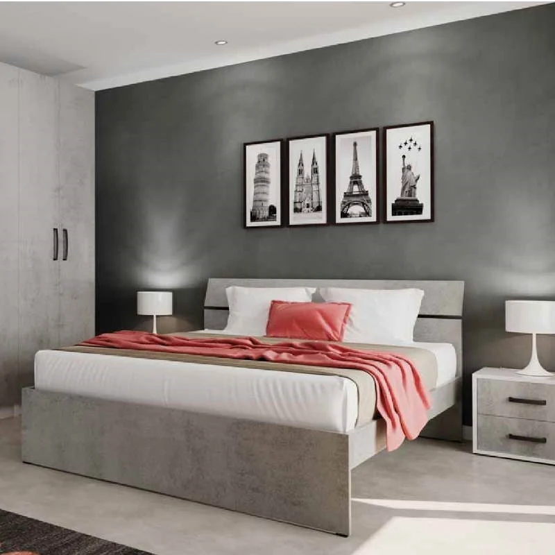 Letto una piazza e mezza in legno 131x200 cm colore cemento