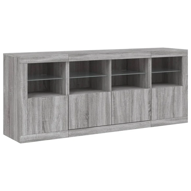 Buffet bahut commode armoire meuble de rangement organisateur cuisine salle de séjour salon avec lumières LED sonoma 163 x 37 x 67 cm gris 02_0030058
