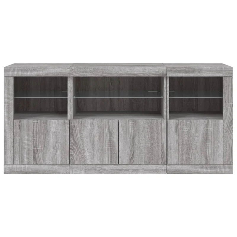 Buffet bahut commode armoire meuble de rangement organisateur cuisine salle de séjour salon avec lumières LED sonoma 142,5 x 37 x 67 cm gris 02_0030053
