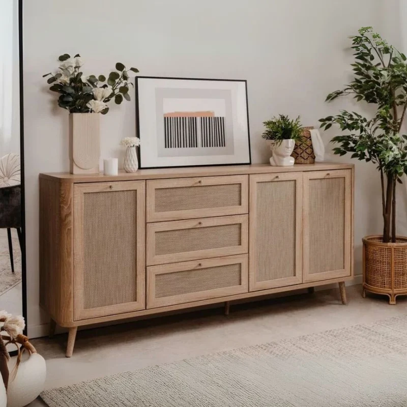 Madia rovere sonoma da 175 cm con 3 cassetti e 3 ante effetto rafia - KUTA51A