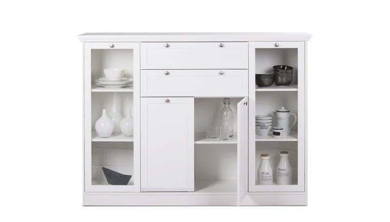 Credenza 160x120H cm con vetrina e cassetti colore bianca - Landwood
