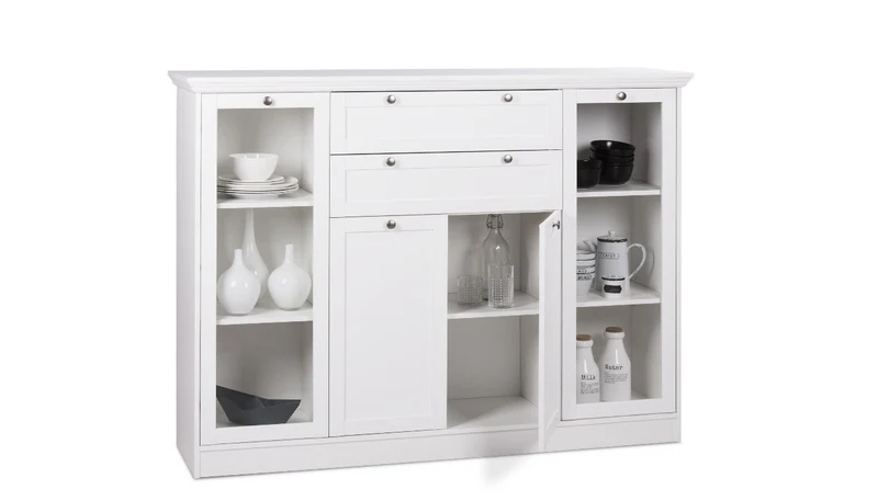 Credenza 160x120H cm con vetrina e cassetti colore bianca - Landwood