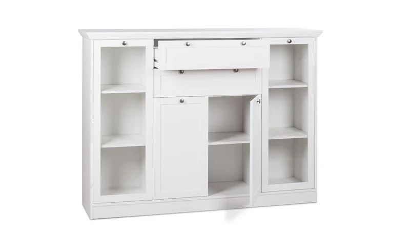 Credenza 160x120H cm con vetrina e cassetti colore bianca - Landwood