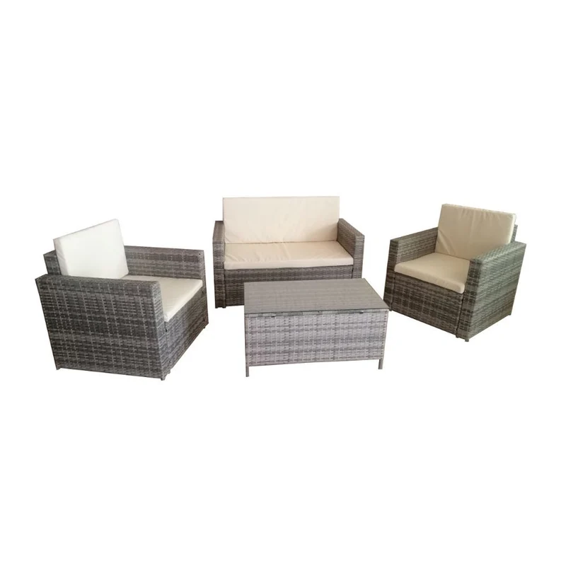Salotto da giardino con divano poltrone e tavolino in rattan grigio - WRS066G