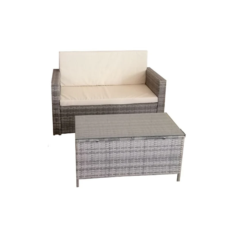 Salotto da giardino con divano poltrone e tavolino in rattan grigio - WRS066G
