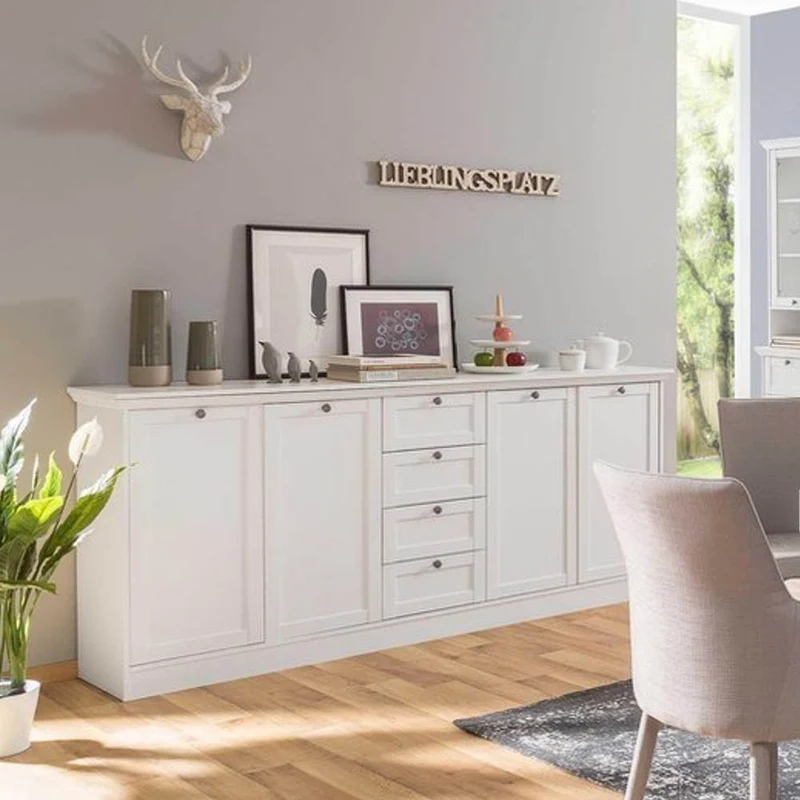 Credenza 200x90h cm con cassetti e ripiani colore bianco opaco - Landwood 52