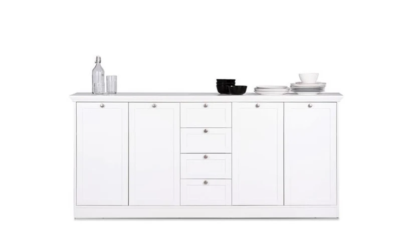 Credenza 200x90h cm con cassetti e ripiani colore bianco opaco - Landwood 52
