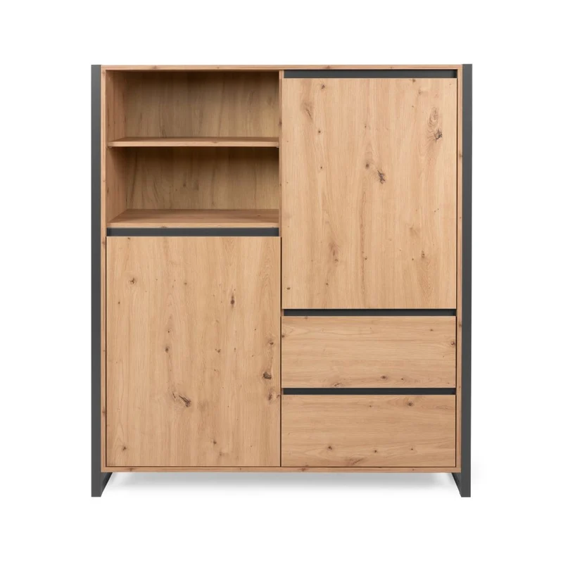 Credenza 120x140h cm con ante e cassetti colore quercia e antracite - Denver 51