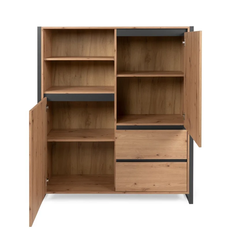 Credenza 120x140h cm con ante e cassetti colore quercia e antracite - Denver 51
