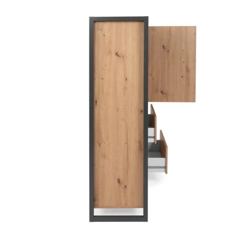 Credenza 120x140h cm con ante e cassetti colore quercia e antracite - Denver 51