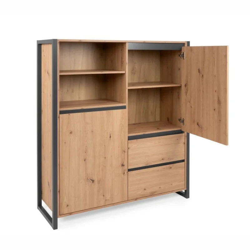 Credenza 120x140h cm con ante e cassetti colore quercia e antracite - Denver 51