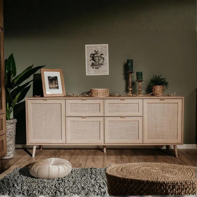 Madia a 4 ante e 2 cassetti 180x70h cm colore effetto vimini - Bali 51B