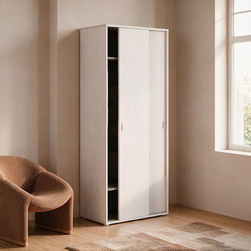 Armadio a due ante scorrevoli con appendiabiti colore bianco frassinato 90x43x212H cm