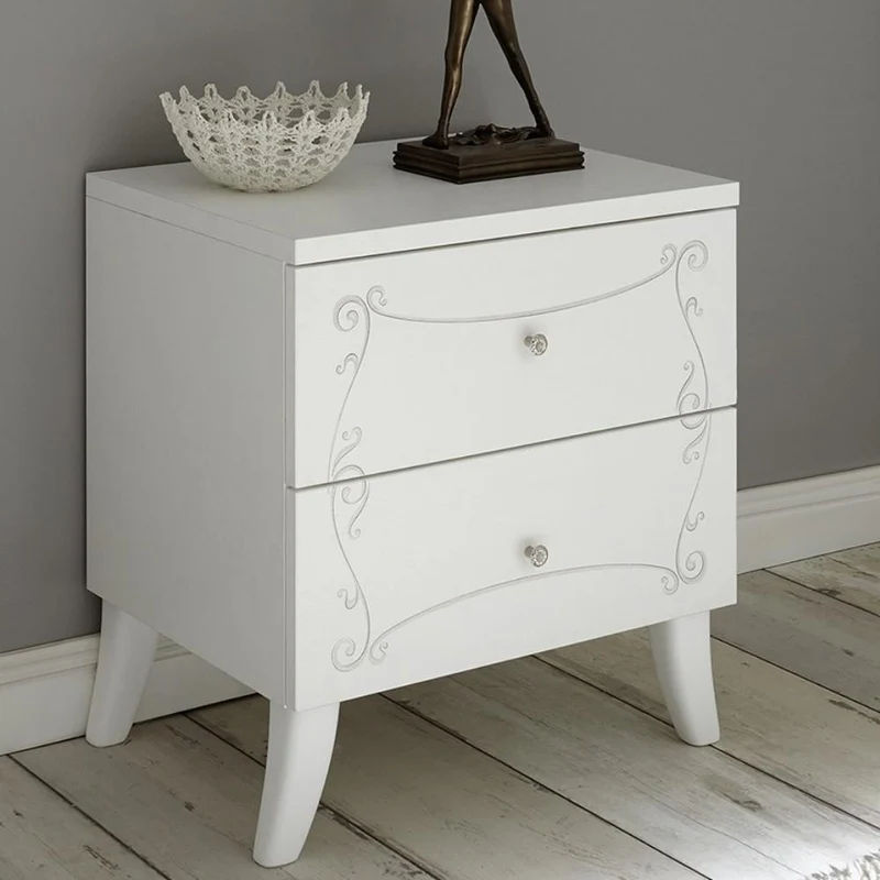 Comodino colore bianco con serigrafie argento - Ararat