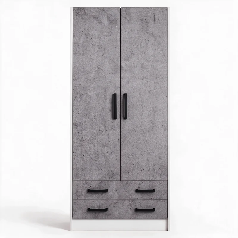 Armadio con due ante e due cassetti colore cemento 91x210H cm