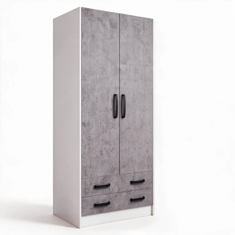 Armadio con due ante e due cassetti colore cemento 91x210H cm