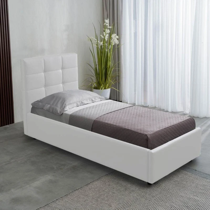 Letto singolo con contenitore e rete a doghe inclusa colore bianco - Napoli