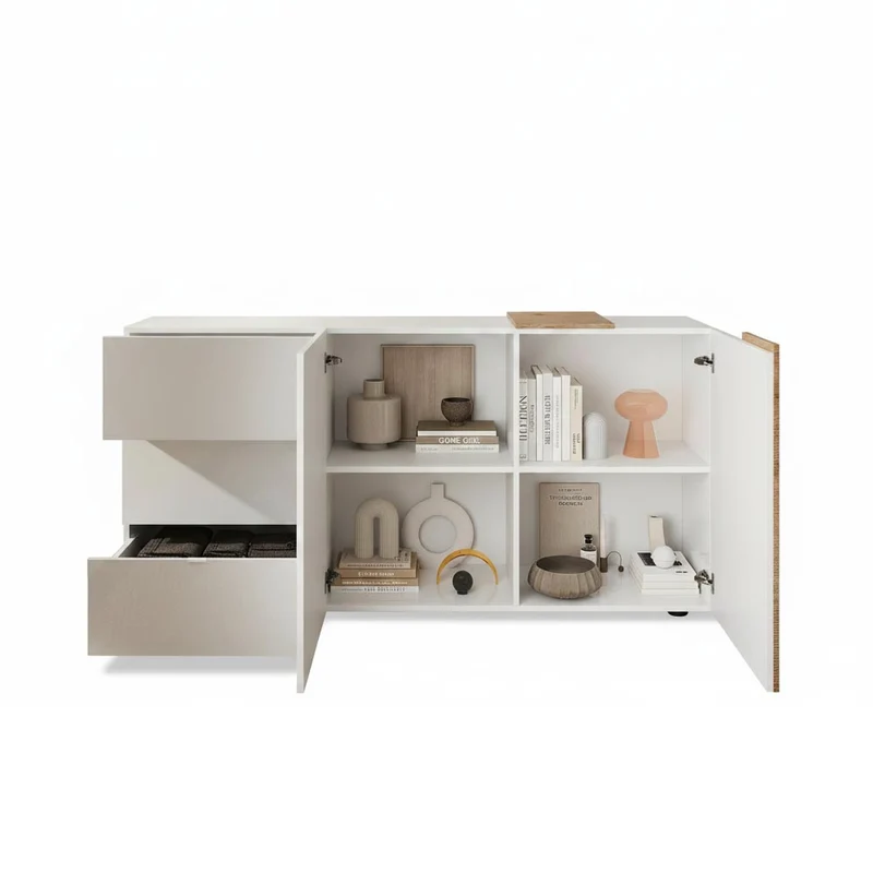 Madia con 2 ante e 3 cassetti 181 cm colore bianco e rovere - Sabry