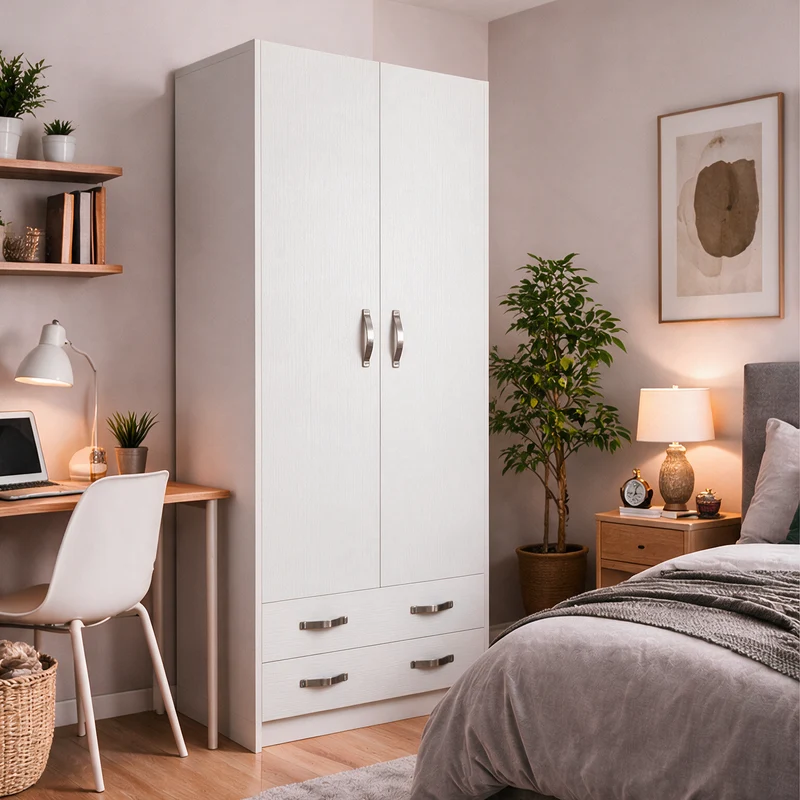 Armadio con due ante e due cassetti colore bianco frassinato 91x210H cm - ARM290C