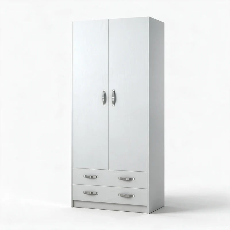 Armadio con due ante e due cassetti colore bianco frassinato 91x210H cm - ARM290C
