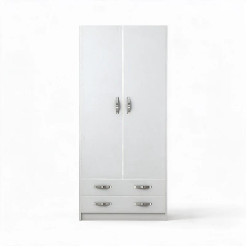 Armadio con due ante e due cassetti colore bianco frassinato 91x210H cm - ARM290C