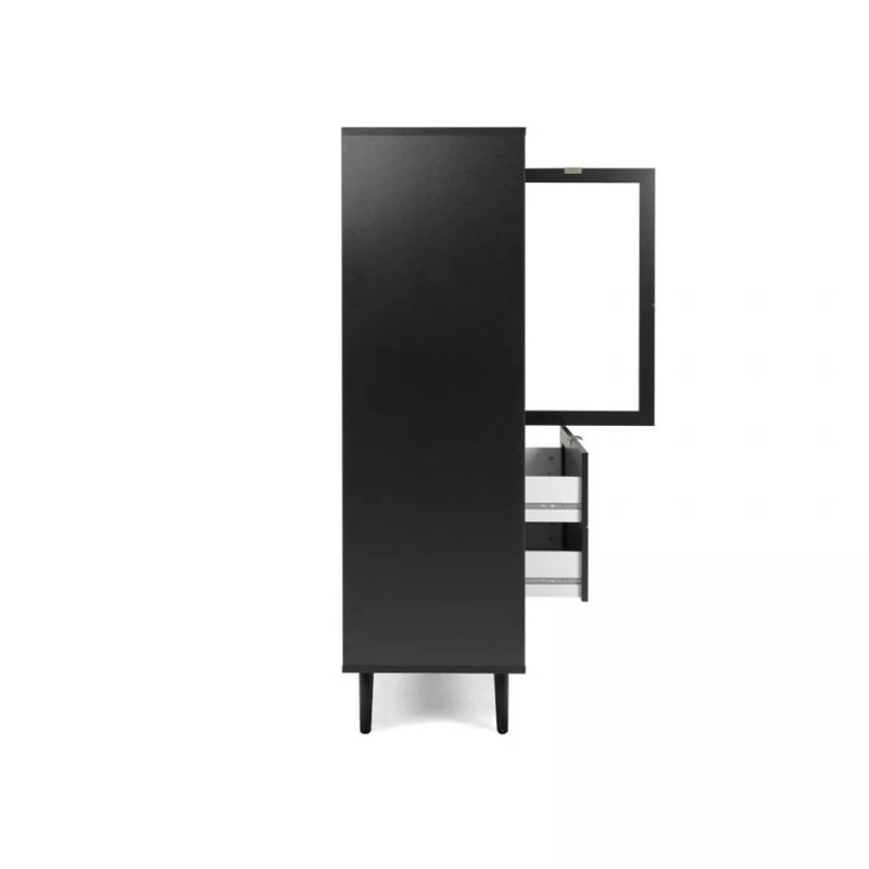Vetrina 101,4x139h cm con 2 ante e 2 cassetti colore nera con frontali effetto vimini - Vienna53A