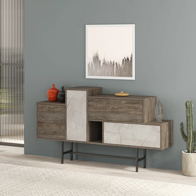 Madia con ante e cassetti 160 cm colore coffee e marmo - Hermes
