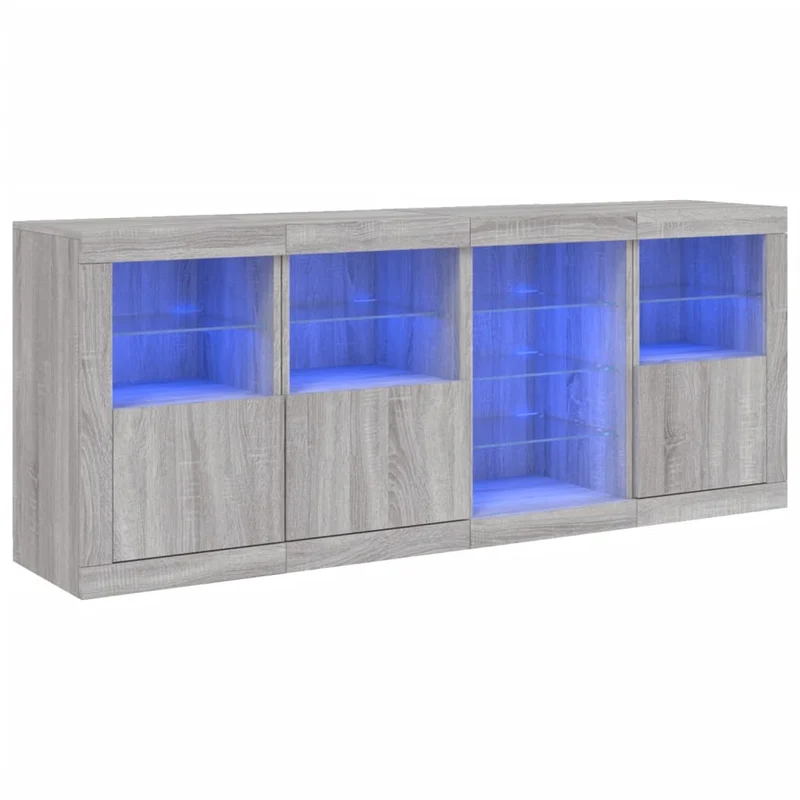 Buffet bahut commode armoire meuble de rangement organisateur cuisine salle de séjour salon avec lumières LED sonoma 164 x 37 x 67 cm gris 02_0030060